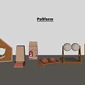 Poliform Wooden Decorative Display Items With House Shaped Structures And Spheres 3d model