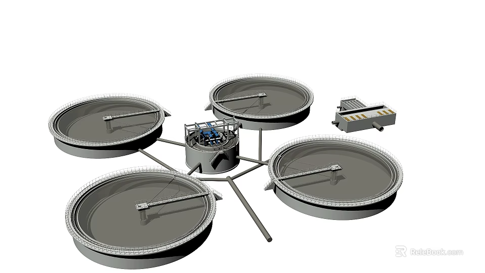 Industrial Equipment Featuring Multiple Circular Units Central Connecting Structure And Auxiliary Panel 3d model 