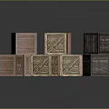 Different Colored Wooden Boxes Stacked With Shipping Labels And Textured Surfaces