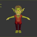 3D Green Fantasy Character With Red Outfit Brown Hat Pointed Ears And Yellow Eyes