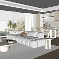 Modern Living And Dining Area Interior With White Sofa Dining Table Chairs And Natural Light