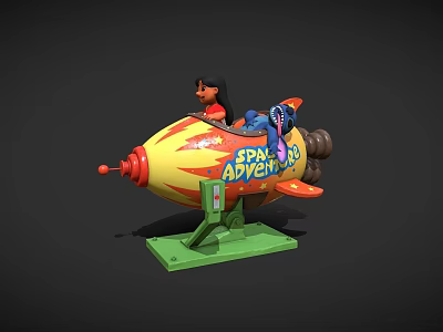 SPAX ADVENTURE Rocket Shaped Playground Ride With Cartoon Characters And Green Base 3d model