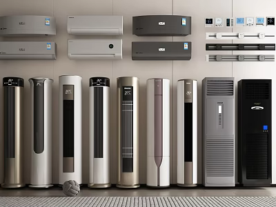Various Types of Air Conditioner Fans Including Wall Mounted and Floor Standing Units 3d model