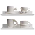 Unique Ceramic Tableware Set With Different Handle Styles And White Glossy Finish Displayed On Shelves