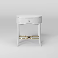 Round Light Gray Bedside Table With Single Drawer And Golden Metal Legs Design