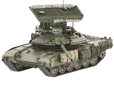Military Armored Tank With Radar System On Top Camouflage Paint And Tracks 3d model