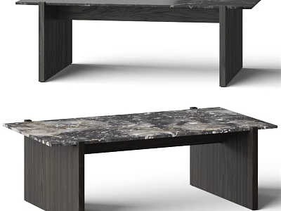 Modern Coffee Table With Sleek Marble Top And Sturdy Wooden Legs 3d model