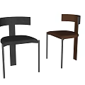 Set of Two Modern Dining Chairs With Gray And Brown Fabric Seats And Metal Legs
