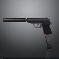 Tactical Weapon Design Featuring Classic Pistol With Silencer And Metal Finish