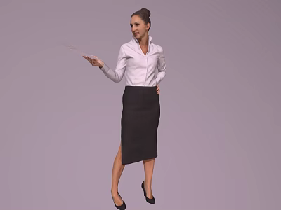 Professional Woman In White Shirt And Black Skirt Holding Pointer For Presentation 3d model