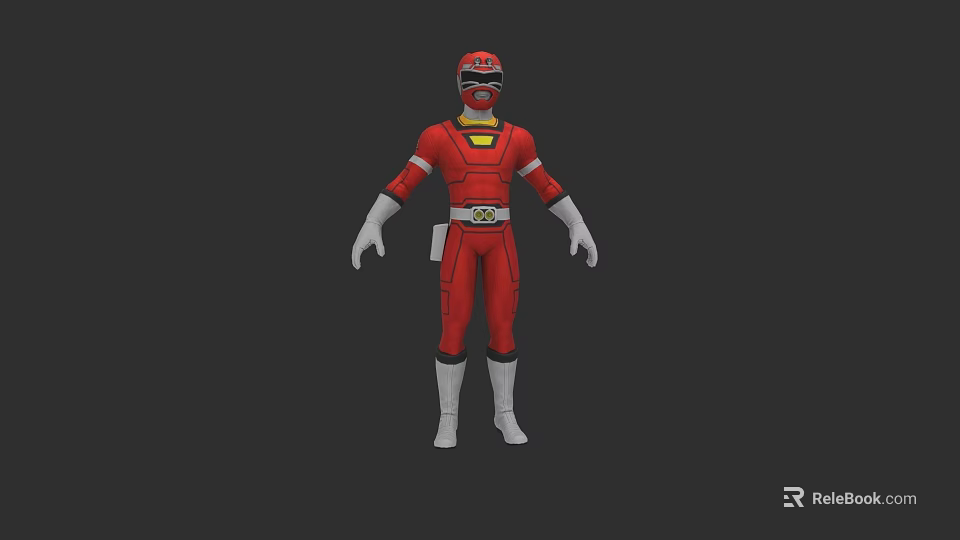 Game Movie Character In Red Superhero Costume With Helmet White Gloves And Belt 3d model 