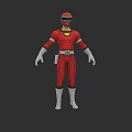 Game Movie Character In Red Superhero Costume With Helmet White Gloves And Belt