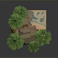 Miniature Tropical 3D Scene With Palm Trees Hut Pool And Sandy Decorative Base