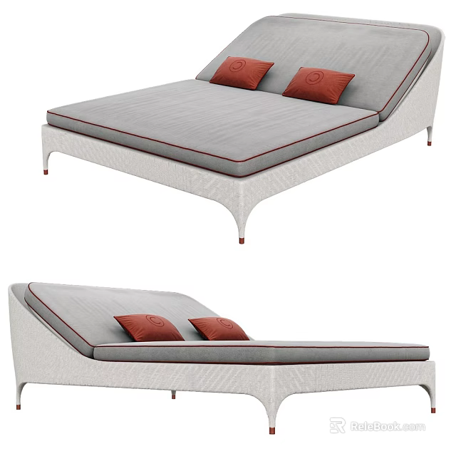Modern Gray Daybed Design With Red Pillows And Elegant Structure Details 3d model 