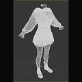 Floral Patterned Women Outfit With White Long Sleeves Beige Pleated Skirt And Red Boots
