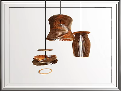 Modern Stylish Pendant Lights With Woven Metal Design Different Shapes And Minimalist Style 3d model