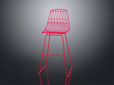 Pink Modern Bar Stool With Geometric Metal Frame And High Legs Design 3d model