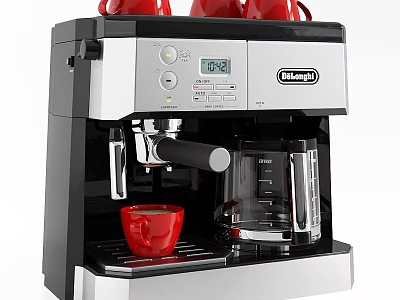 DeLonghi Coffee Machine With Red Cups Digital Display And Black Silver Design 3d model