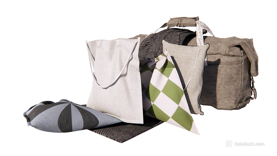 Stylish Canvas and Checkerboard Pattern Bags Collection with Versatile Designs and Colors 3d model 