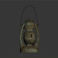 Antique Metal Sculpture Lantern With Rustic Carved Details And Handle