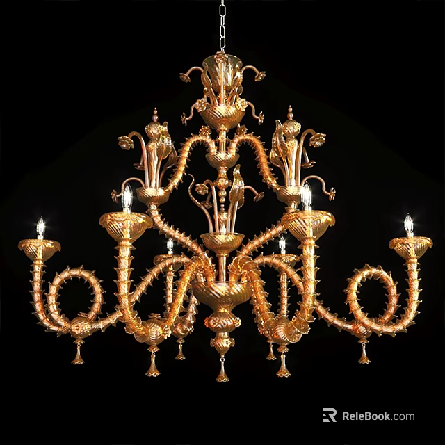 Golden Ornate Chandelier With Decorative Details And Candelabra Style Arms 3d model 