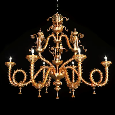 Golden Ornate Chandelier With Decorative Details And Candelabra Style Arms 3d model