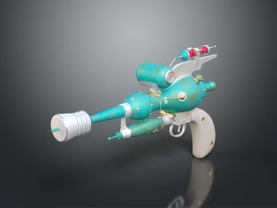Vintage Style Teal Pistol Featuring Silver Barrel Red White Details And Metallic Accents 3d model