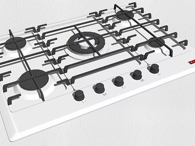 Modern Gas Stove Cooktop With Black Burners Control Knobs White Ceramic Panel 3d model