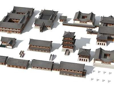 Chinese-style ancient academy hotel tower attic courtyard bridge pavilion 3d model