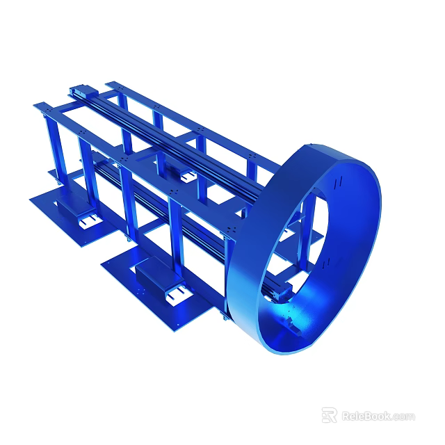 Blue Metal Mechanical Frame Structure With Circular Component And Support Base 3d model