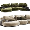 Cozy Modular Sofa In Green And Beige With Pillows And Blankets