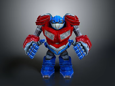 Red And Blue Armored Robot Character With Futuristic Mechanical Design 3d model