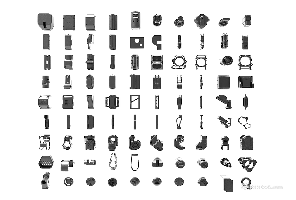Diverse Black Icon Set Featuring Tools Parts And Various Symbols 3d model 