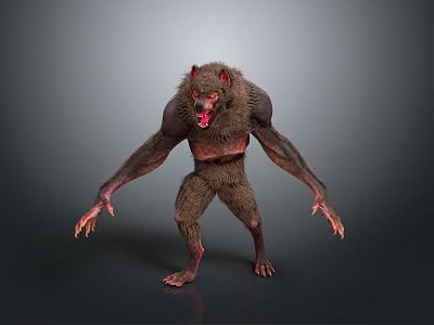 Fierce Muscular Game Movie Character With Sharp Fangs Claws Brown Fur And Angry Expression 3d model