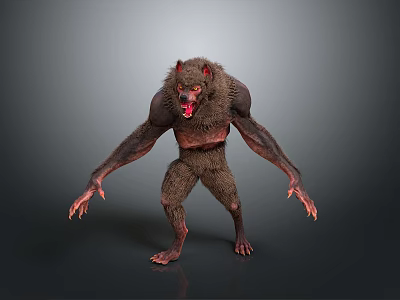 Fierce Muscular Game Movie Character With Sharp Fangs Claws Brown Fur And Angry Expression 3d model