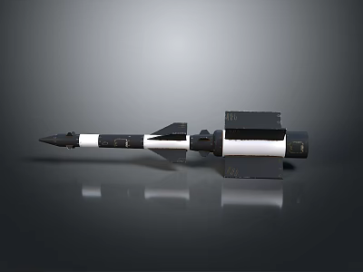 3D Model of Black and White Missile with Pointed Tip Fins and White Middle Section 3d model
