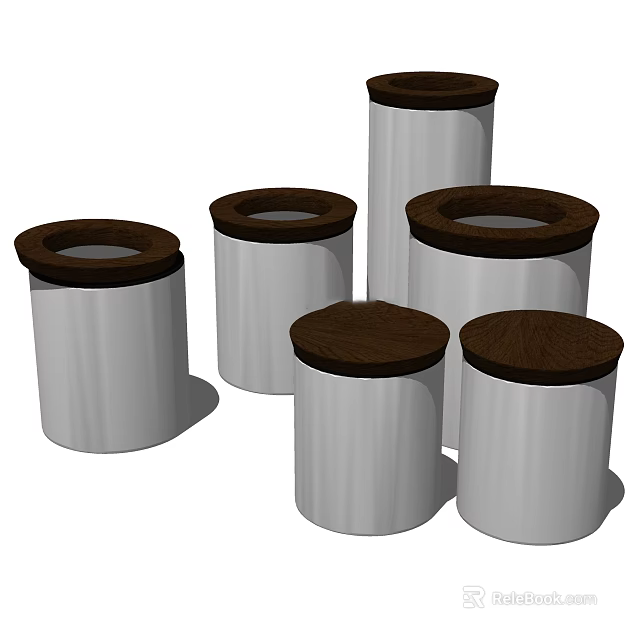 Modern Spice Jars With White Bodies And Brown Lids For Kitchen Storage 3d model