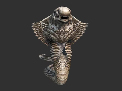 Mythical Creature With Skeletal Body Sharp Teeth And Wing Like Appendages 3d model