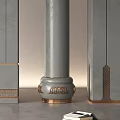 Modern Decorative Columns With Golden Accents And Textured Designs In Interior Space