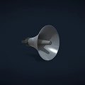 Modern Silver Megaphone Design With Shiny Metallic Finish On Dark Background