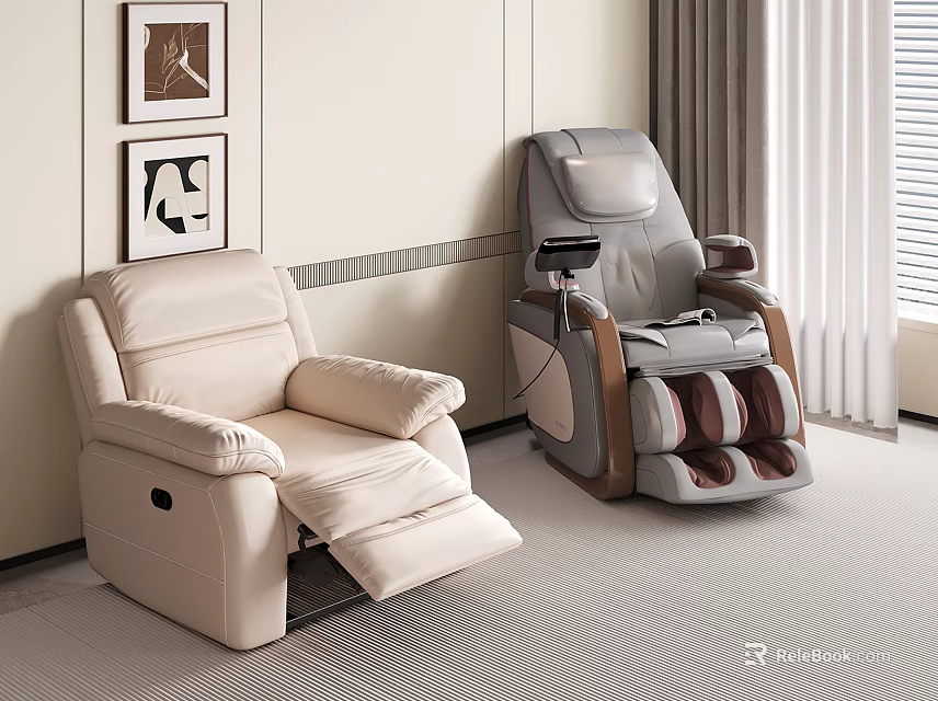 Two Comfortable Massage Chairs In Beige And Gray Modern Living Room Interior 3d model 