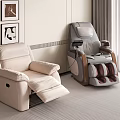 Two Comfortable Massage Chairs In Beige And Gray Modern Living Room Interior