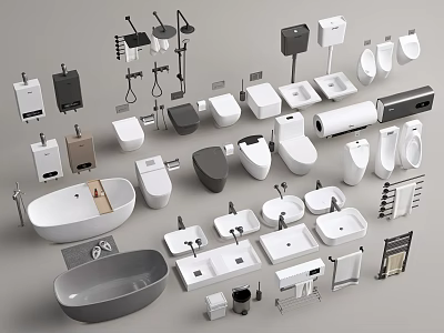 Modern Bathroom Set Including Bathtub Toilet Sink Shower Faucet And Accessories 3d model