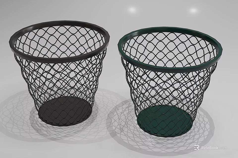 Wire Mesh Trash Bins in Black and Green for Home Office Use 3d model 