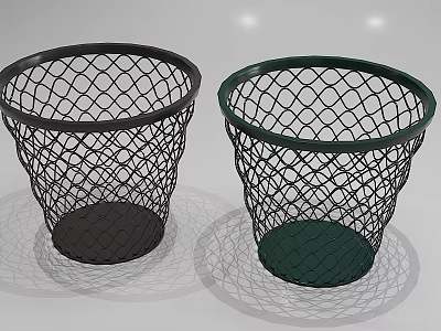 Wire Mesh Trash Bins in Black and Green for Home Office Use 3d model