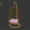 Orange Rattan Bird Nest Hanging Chair With White Cushion And Gray Background