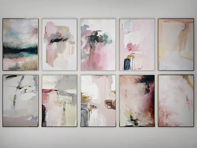 Abstract Paintings Wall Art Collection With Soft Pink And Gray Tones 3d model