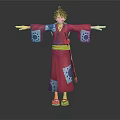 Anime Character With Black Hair In Red Kimono Blue Circular Patterns Yellow Belt And Sword