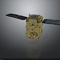 Modern Space Satellite Featuring Golden Body And Blue Solar Panels
