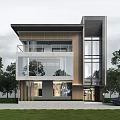 Modern Single Family House Exterior Design With Large Glass Windows Wooden Elements And Surrounding Trees